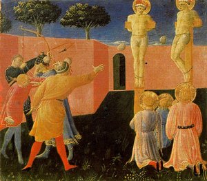 Cosme Y Damián Crucificados Y Apedreados — Fra Angelico, Early Renaissance