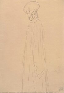 Three-quarter-length Portrait Of A Skeleton Dressed In Long Gown (study For — Gustav Klimt, Art Nouveau