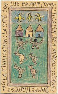 Musée Du Visage Africain (162 Dessins)\n<<la Civilisation : La Cité Conçue En Art; Domestication Des Animaux : Oiseaux Domestiques.>> — Frédéric Bruly Bouabré