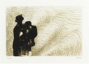 Mother And Child With Wave Background Iii — Henry Moore