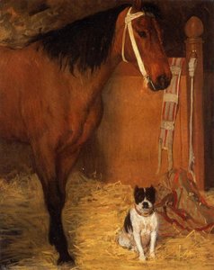 At The Stables, Horse And Dog — Edgar Degas, Impressionism