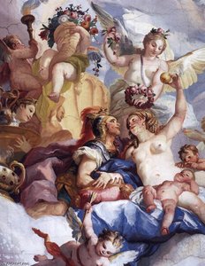 Military Genius Taken Up Into Olympus (detail) — Johann Michael Rottmayr