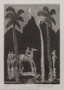 Untitled (rider And Two Figures With A Waterfall) — Carlos Almaraz, Surrealism