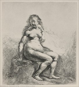 A Woman Sitting On A Hillock — Rembrandt Van Rijn, Baroque