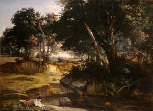 Forest Of Fontainebleau, C. Detalj 1, Ng Washing — Jean-baptiste-camille Corot, Romantic Landscape Painting