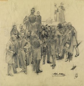 Dessin Préparatoire Au 'panorama Du Siècle', 'personnalités De La Révolution De 1848. Groupe Avec Le Général Cavaignac' — Alfred Stevens