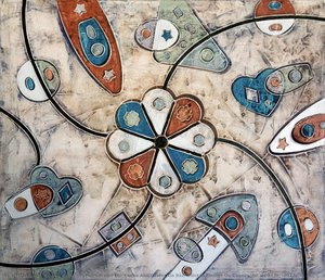 Fireworks, , Oil, Cacao And Oxides On Bas-relief In Plaster On Canvas (60 X 70 Cm) (2022) — Andrea Benetti