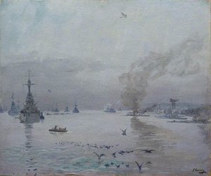 The Fleet A Misty Day, The Firth Of Forth — Sir John Lavery, Impressionistic Landscape