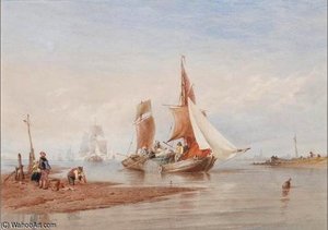 Dutch Fishing Vessels Entering An Estuary — Thomas Sewell Robins