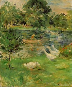 Girl In A Boat, With Geese — Berthe Morisot