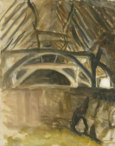 Watercolour Study Of A Barn Interior Relating To 'filling Sacks' — Sir George Clausen