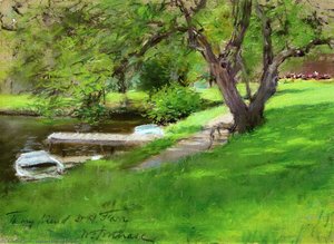 Bank Of A Lake In Central Park — William Merritt Chase, Impressionist Landscape