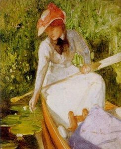 A Quiet Cove, Girl Canoeing — Arthur Hacker