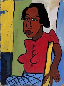 Seated Woman With Rose Blouse And Blue Skirt — William H. Johnson