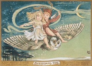 Owl Flight, Christmas Card — George Baxter