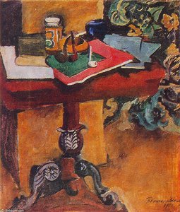 Still Life. Table, Books, And The Pipes. — Pyotr Konchalovsky