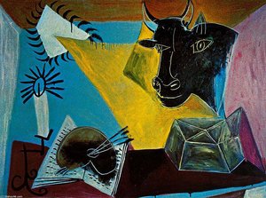 Still Life With A Bull's Head, Book And Candle Range — Pablo Picasso