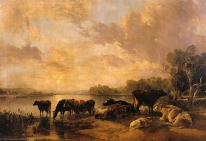 A River Scene (cattle By Thomas Sidney Cooper) — Frederick Richard Lee