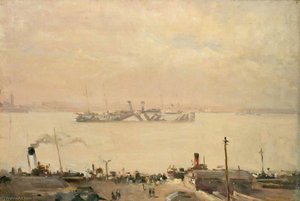 Ss 'cedric', White Star Liner, Lying In The Mersey With The Ferry Boat 'iris' Of Zeebrugge Fame On The Left — Sholto Johnstone Douglas