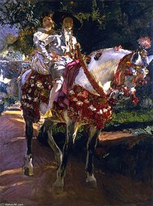 Elena And Maria, The Painter's Daughters, On Horseback In Valencian Period Costumes — Joaquín Sorolla Y Bastida