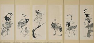 Roosters and Hens Pasted on Folding Screens\n\n－ RIght