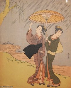Sudden Rain — Suzuki Harunobu