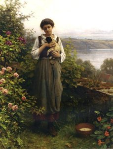 Young Girl Holding A Puppy — Daniel Ridgway Knight