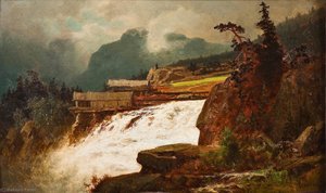 Norwegian Foss med sagbruk Waterfall with sawmill