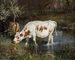 Grazing Cow At The Riverside — Anders Monsen Askevold