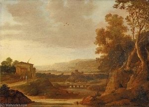 Southern River Landscape With Bridges And Shepherds — Dirck Verhaert