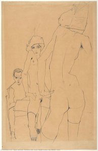 Schiele With Nude Model Before The Mirror, 1910 — Egon Schiele, Expressionist Movement