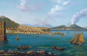 View Of Naples With Smoking Vesuvius — Girolamo Gianni