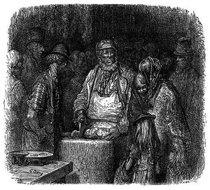 The Butcher, Newport Market Alley — Paul Gustave Doré, Realistic Illustration