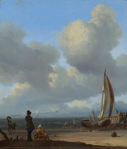 An Extensive Seascape With Figures By A Boat On A Shore, Ludolf Bakhuysen, 1667 — Ludolf Backhuysen