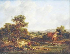 River Landscape With Fishermen — Richard Hilder