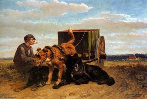 Man With Dog Cart Sun — Henriette Ronner Knip