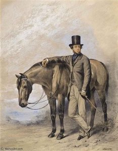 Portrait Of A Gentleman, Standing Full-length Beside A Horse — William Barraud