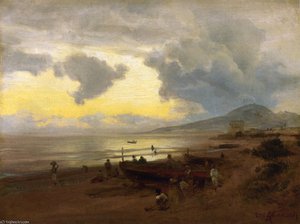 Sunset On The Shore — Oswald Achenbach