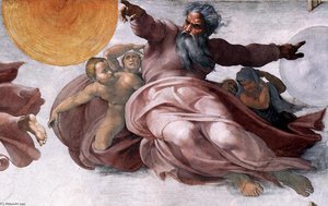 Creation Of The Sun, Moon, And Plants (detail) — Michelangelo Buonarroti, High Renaissance