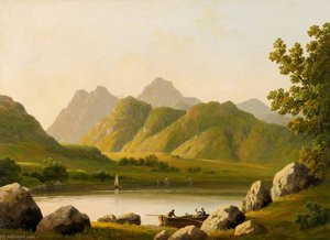 Scene in the Lake District (probably the Langdale Pikes from Blea Tarn)