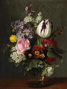 A Still Life With A Rose, A Tulip, Pansies And Other Flowers In A Glass Vase — Otto Didrik Ottesen