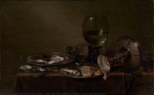 Still Life With Oysters, A Silver Tazza, And Glassware — Willem Claesz Heda, Dutch Golden Age