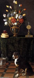 Still Life With Flowers And A Dog — Juan Van Der Hamen
