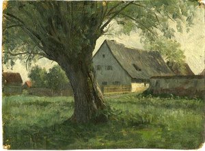 Painting Study Large Tree And Farm — Theodore Clement Steele
