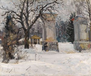 Entrance To An Estate In Winter — Sergey Arsenievich Vinogradov, Contemporary Realism