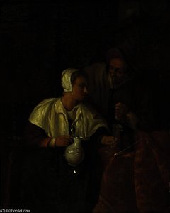 A Woman Seated By A Table Pouring Wine For A Man, In An Interior — Gabriel Metsu