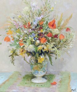 Wild Flowers In A Green Vase — Marcel Dyf