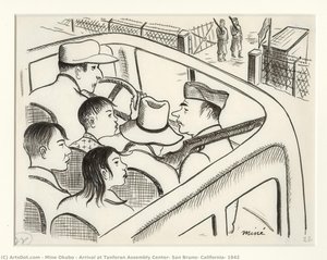 Arrival At Tanforan Assembly Center, San Bruno, California, 1942 — Miné Okubo