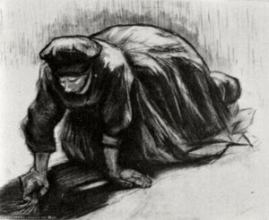 Peasant Woman, Kneeling, Possibly Digging Up Carrots — Vincent Willem Van Gogh, Realism