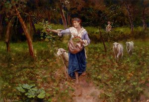A Shepherdess In A Pastoral Landscape — Francesco Paolo Michetti